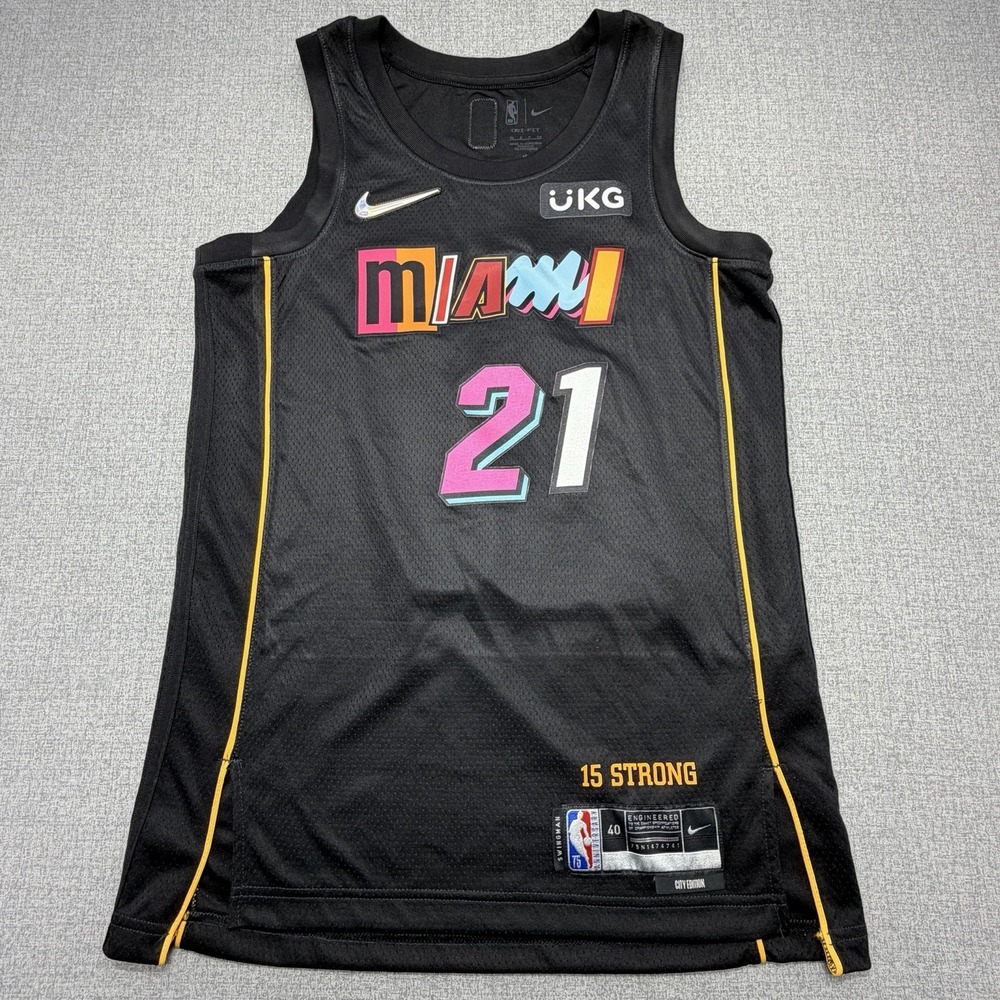 Nike Miami Heat Jersey Mens 40 Small City Edition 21 Awtayvias Black NBA